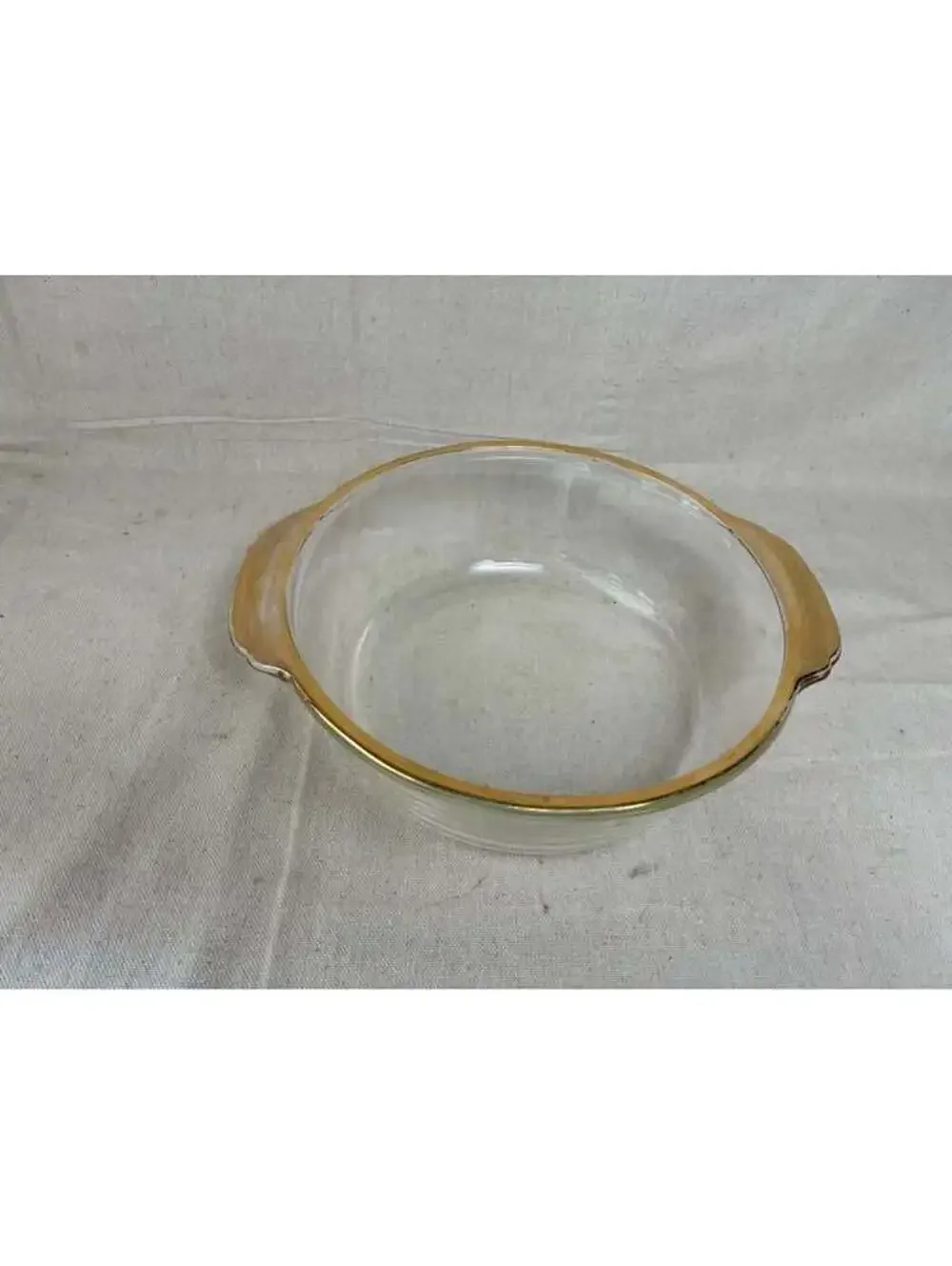 Fire-King vintage Glass Casserole Dish with Gold Rim